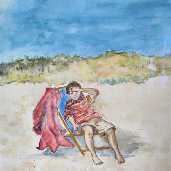 BOY ON THE BEACH - Aquarell auf Papier - 80x70