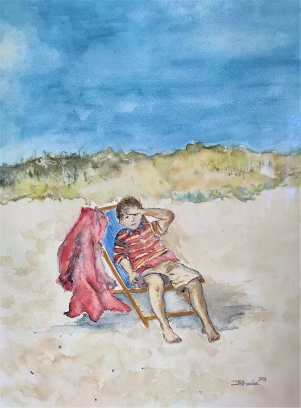 BOY ON THE BEACH - Aquarell auf Papier - 80x70