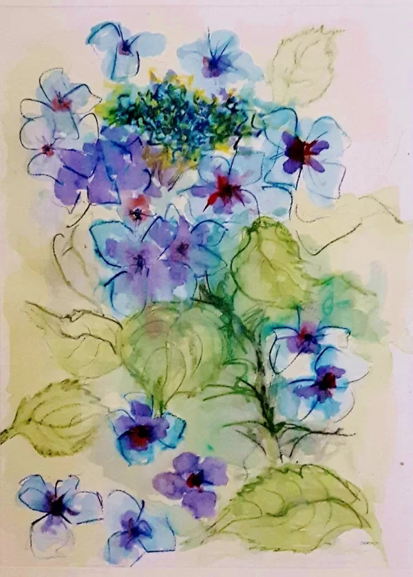 HYDRANGEAS - Aquarell/Pastellkreide auf Papier - 100x80